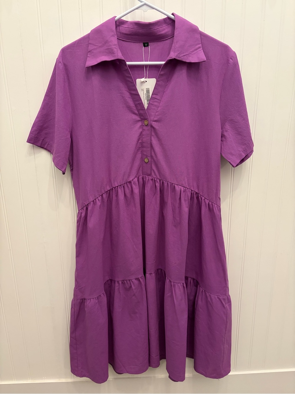 Purple Tiered Collared Button-Front Dress